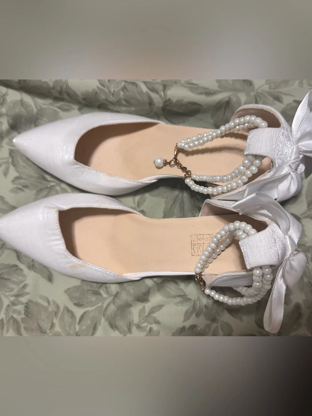 SHEIN White Pearl-Ankle Strap Pointed Flats